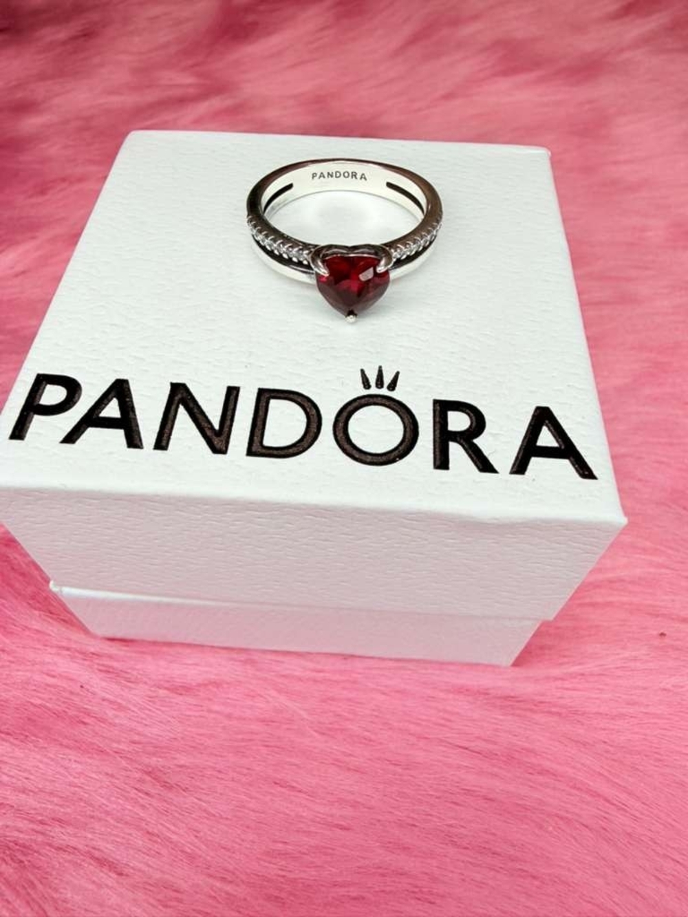 Pandora Sterling Silver Ring with Heart Red Stone